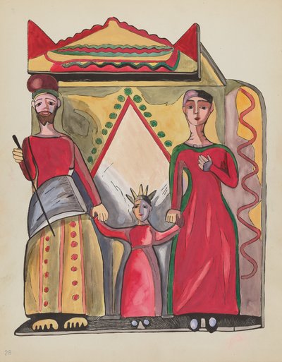 Tabliczka 28: Święta Rodzina: Z Portfolio "Hiszpańskie Wzory Kolonialne Nowego Meksyku" autorstwa American 20th Century