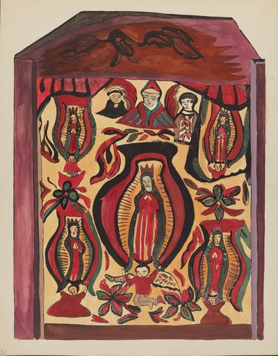 Tablica 32: Matka Boża z Guadalupe": Z Portfolio "Hiszpańskie Wzory Kolonialne Nowego Meksyku" autorstwa American 20th Century