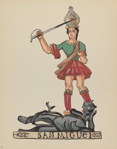 Tablica 38: Św. Michał: Z portfolio "Hiszpańskie wzory kolonialne Nowego Meksyku" autorstwa American 20th Century