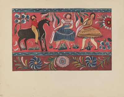 Tabliczka 42: Malowana Skrzynia Projekt: Z Portfolio "Hiszpańskie Wzory Kolonialne Nowego Meksyku" autorstwa American 20th Century
