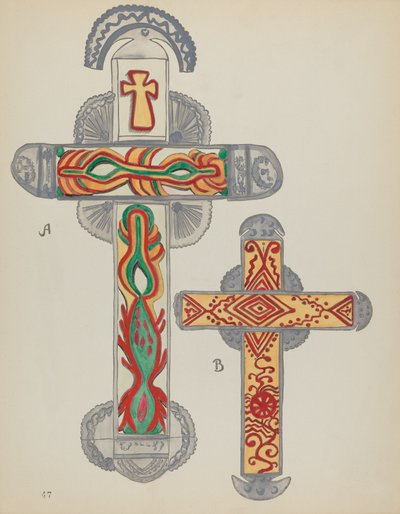 Tabliczka 47: Krzyże z cyny: Z portfolio "Hiszpańskie wzory kolonialne Nowego Meksyku" autorstwa American 20th Century