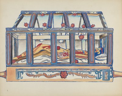 Tablica 4: Chrystus w grobie: Z portfolio "Hiszpańskie wzory kolonialne Nowego Meksyku" autorstwa American 20th Century