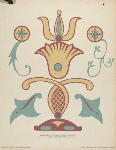 San Juan Capistrano Mission Border Design z portfolio „Sztuka dekoracyjna hiszpańskiej Kalifornii” autorstwa American 20th Century