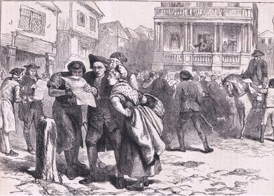 Bostończycy czytający Ustawę o znaczkach, ilustracja z Cassells History of the United States wydana przez Cassell, Petter & Galpin, c.1900 (litografia) autorstwa American English school