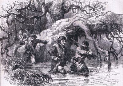 Clarke i jego żołnierze przekraczają Wabash, ilustracja z Cassells History of the United States wydanej przez Cassell, Petter & Galpin, c.1900 (litografia) autorstwa American English school