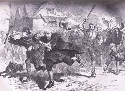 Ucieczka Hutchinsona przed buntownikami 1766, ilustracja z Cassells History of the United States wydana przez Cassell, Petter & Galpin, c.1900 autorstwa American English school