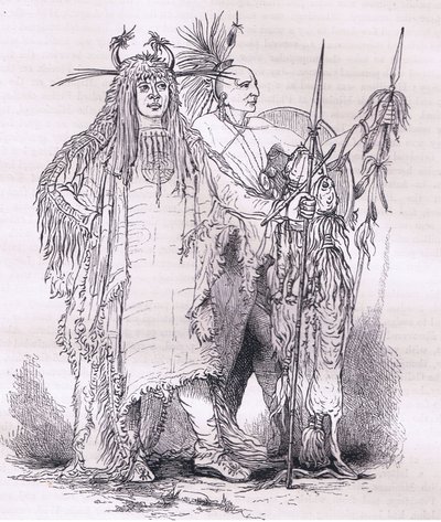 Grupa Indian pogranicznych, ilustracja z Cassells History of the United States wydana przez Cassell, Petter & Galpin, c.1900 (lito) autorstwa American English school