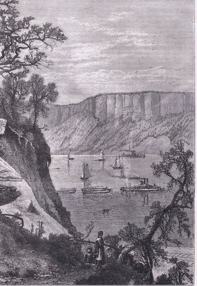 Palisades of the Hudson, ilustracja z Cassells History of the United States wydana przez Cassell, Petter & Galpin, c.1900 (litografia) autorstwa American English school