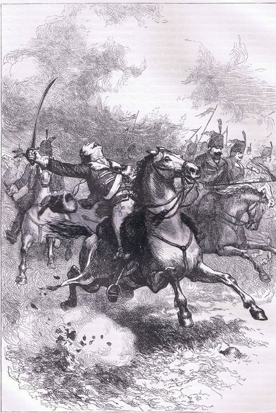 Szarża Pułaskiego, ilustracja z Cassells History of the United States wydanej przez Cassell, Petter & Galpin, c.1900 (litografia) autorstwa American English school