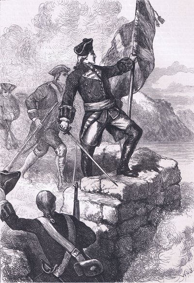 Waszyngton podbija brytyjską flagę w Fort Duquesne, ilustracja z Cassells History of the United States wydanej przez Cassell, Petter & Galpin, c.1900 (litho) autorstwa American English school