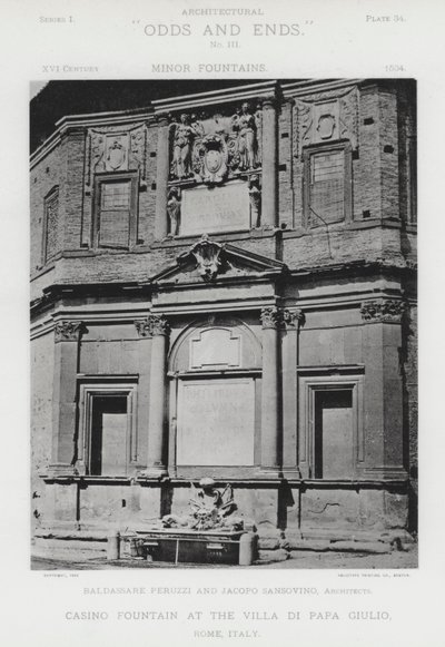 Fontanna kasyna w Villa Di Papa Giulio, Rzym, Włochy (zdjęcie czarno-białe) autorstwa American Photographer (after)