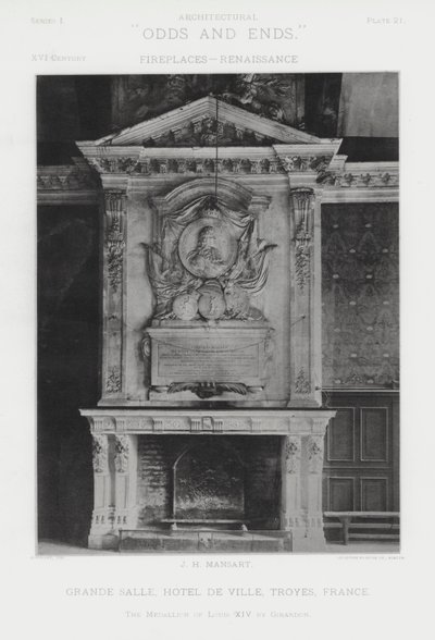 Kominek: Grande Salle, Hotel De Ville, Troyes, Francja (zdjęcie czarno-białe) autorstwa American Photographer (after)