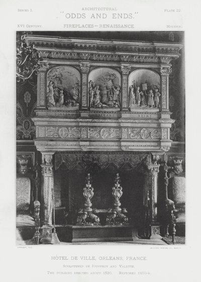 Kominek: Hotel De Ville, Orlean, Francja (zdjęcie czarno-białe) autorstwa American Photographer (after)