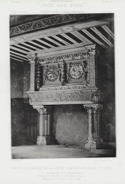 Kominek: Sala Straży Królowej, Chateau De Blois, Francja (zdjęcie czarno-białe) autorstwa American Photographer (after)