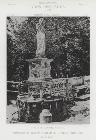 Fontanna w ogrodzie Villa Borghese, Rzym, Włochy (zdjęcie czarno-białe) autorstwa American Photographer (after)