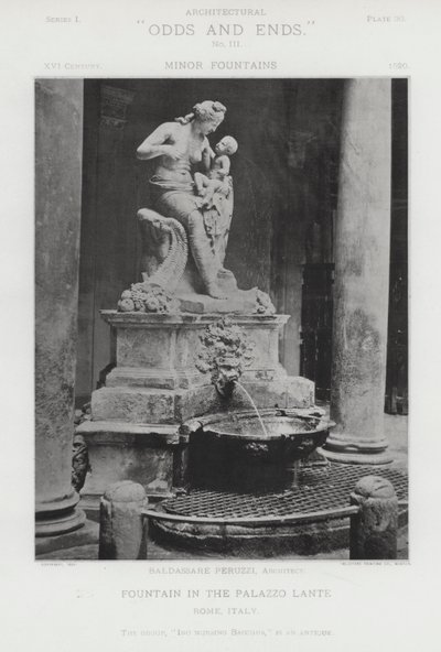 Fontanna w Palazzo Lante, Rzym, Włochy (zdjęcie czarno-białe) autorstwa American Photographer (after)