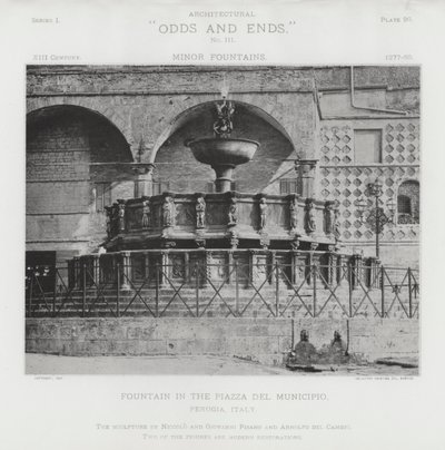 Fontanna na Piazza Del Municipio, Perugia, Włochy (zdjęcie czarno-białe) autorstwa American Photographer (after)