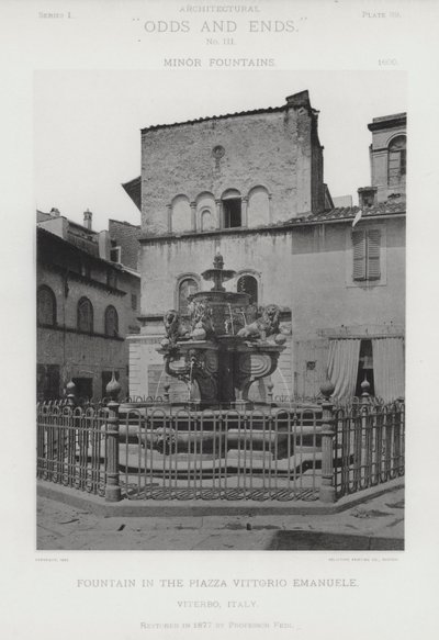 Fontanna na Piazza Vittorio Emanuele, Viterbo, Włochy (zdjęcie czarno-białe) autorstwa American Photographer (after)