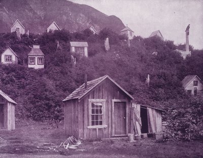Indyjskie domy grobowe w pobliżu miasta Juneau na Alasce (zdjęcie czarno-białe) autorstwa American Photographer (after)