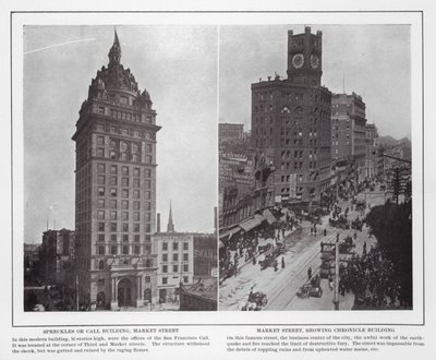 San Francisco: Spreckles lub Call Building, Market Street; Market Street, pokazujący budynek Kroniki (zdjęcie czarno-białe) autorstwa American Photographer (after)