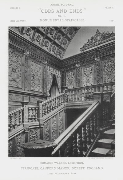 Klatka schodowa, Canford Manor, Dorset, Anglia (zdjęcie czarno-białe) autorstwa American Photographer (after)