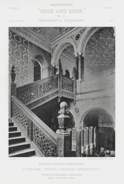 Schody, „Hewell Grange”, Bromsgrove, Worcestershire, Anglia (zdjęcie czarno-białe) autorstwa American Photographer (after)