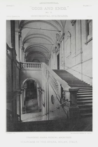 Klatka schodowa w Brera, Mediolan, Włochy (zdjęcie czarno-białe) autorstwa American Photographer (after)