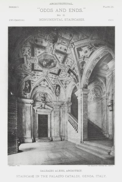 Schody w Palazzo Cataldi, Genua, Włochy (zdjęcie czarno-białe) autorstwa American Photographer (after)
