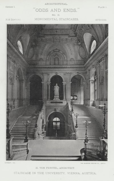 Schody na Uniwersytecie, Wiedeń, Austria (zdjęcie czarno-białe) autorstwa American Photographer (after)