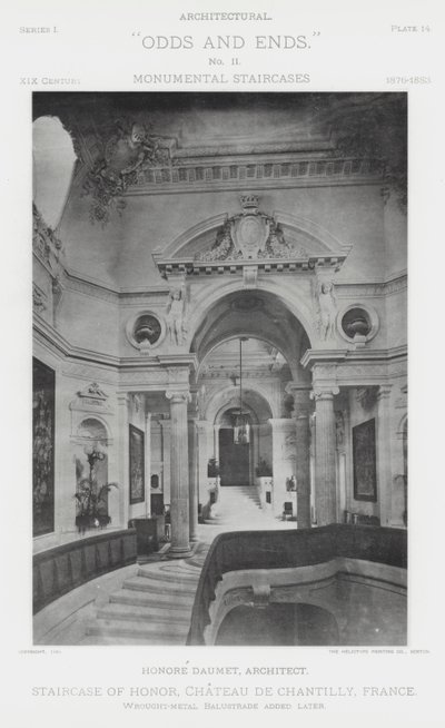 Honorowe schody, Chateau De Chantilly, Francja (zdjęcie czarno-białe) autorstwa American Photographer (after)