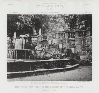 „Fontanna łabędzia” w ogrodzie Villa Lante, Bagnaia, Włochy (zdjęcie czarno-białe) autorstwa American Photographer (after)