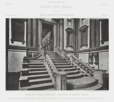 Schody do przedsionka w Biblioteca Laurenziana, Florencja, Włochy (zdjęcie czarno-białe) autorstwa American Photographer (after)