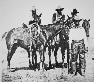 Czarni kowboje w Bonham, Teksas, ok. 1890 (zdjęcie czarno-białe) autorstwa American Photographer