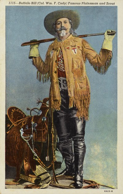 Buffalo Bill, słynny Indianin i zwiadowca (1846-1917) (kolorowa litografia) autorstwa American Photographer