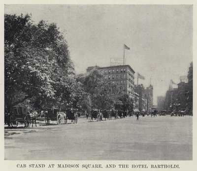 Cab Stand na Madison Square i Hotel Bartholdi (zdjęcie czarno-białe) autorstwa American Photographer