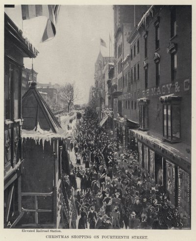Świąteczne zakupy na Czternastej Ulicy (zdjęcie czarno-białe) autorstwa American Photographer