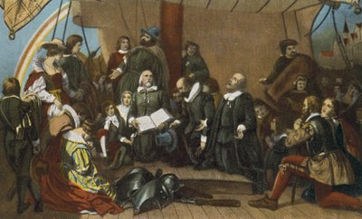 Zaokrętowanie pielgrzymów w Delft Haven, 22 lipca 1620 r. (druk) autorstwa American Photographer