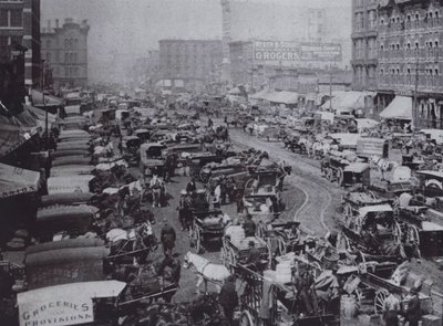 Haymarket Square pełen powozów konnych, Chicago autorstwa American Photographer