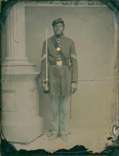 Henry F. Steward, sierżant w 54. Ochotniczym Pułku Piechoty Massachusetts, 1863 (ręcznie barwiony ćwierćpłytowy ambrotyp) autorstwa American Photographer