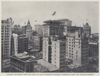 Patrząc na południowy zachód od dachu budynku Woodbridge, róg ulic Johna i Williama (zdjęcie czarno-białe) autorstwa American Photographer
