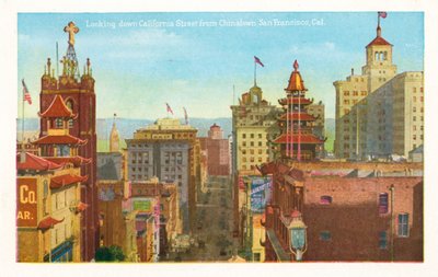 Spojrzenie w dół California Street z Chinatown, San Francisco, Kalifornia (zdjęcie kolorowe) autorstwa American Photographer