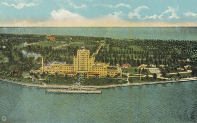 Miami, Floryda, ok. 1925 r: Piękny hotel Flamingo i jego otoczenie (zdjęcie kolorowe) autorstwa American Photographer