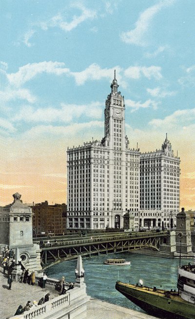 Michigan Boulevard, Bridge and Wrigley Building (kolorowe zdjęcie) autorstwa American Photographer
