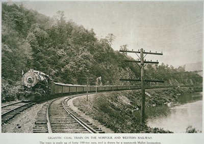 Norfolk & Western Railway, ok. 1925 (zdjęcie czarno-białe) autorstwa American Photographer