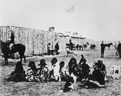 Policja konna północno-zachodnia w Fort Calgary w 1876 roku (zdjęcie czarno-białe) autorstwa American Photographer