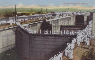 Kanał Panamski, żeglarze odwiedzający śluzy Gatun (zdjęcie kolorowe) autorstwa American Photographer