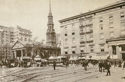 Kaplica św. Pawła i dom Astora, przy City Hall Park, Nowy Jork, 1892 autorstwa American Photographer