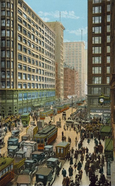 Ulice State i Madison, najbardziej ruchliwy zakątek świata (kolorowe zdjęcie) autorstwa American Photographer