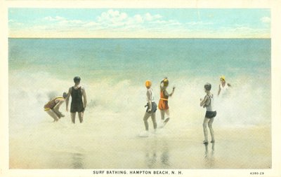 Kąpiel surfingowa, Hampton Beach, New Hampshire, ok. 1920 r. (zdjęcie kolorowe) autorstwa American Photographer