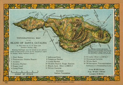 Mapa topograficzna wyspy Santa Catalina w Kalifornii (zdjęcie kolorowe) autorstwa American Photographer